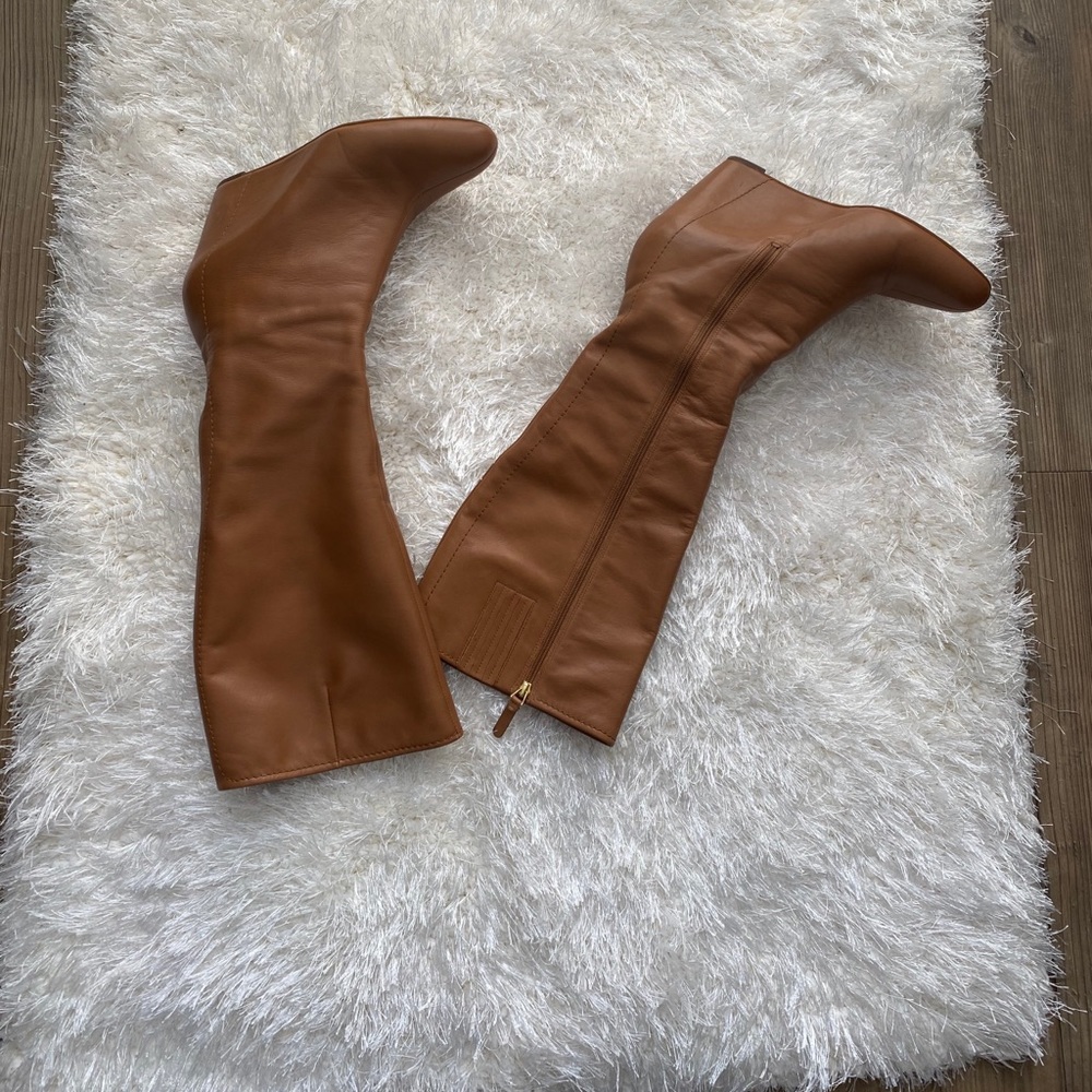 Via Spiga Camel Alicia Leather Knee High Boots.